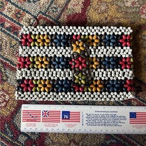 Vintage Wooden Rainbow Beaded Clutch Purse 8” by 5”